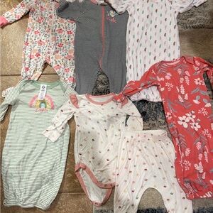 7 pcs 100% cotton Gerber Green and Pink Striped Baby Onesie